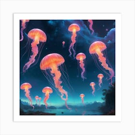 Jellyfish In The Sea Paintings Art Print Art Print