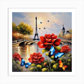 Paris Roses And Butterflies 16 Art Print