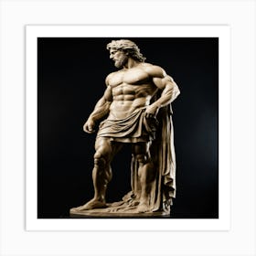 A Statue From A Muscular Greek God Statue With A W Art Print