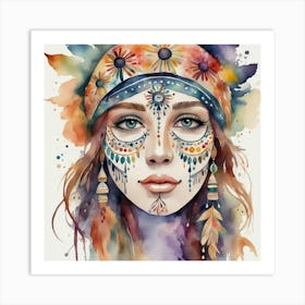 Indian Girl Watercolor Painting 1 Art Print