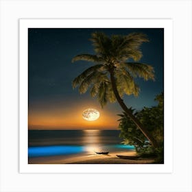 Full Moon At The Beach Art Print