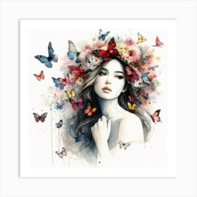 Portrait of a Lady with Butterflies I Art Print