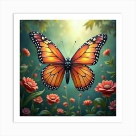 A Whimsical Butterfly With Wings Of Flowing, Iridescent Patterns Fluttering In A Magical Garden 1 Art Print