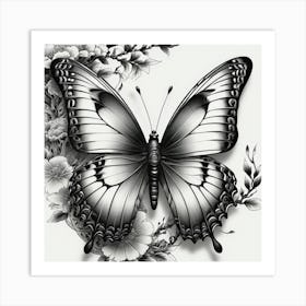 Butterfly And Flowers Art Print