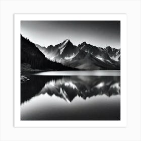 Black And White Mountain Lake 2 Art Print