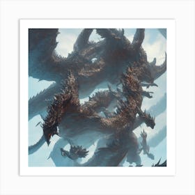 Dragons Flying Mountain Art Print