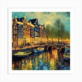 Amsterdam At Night van Gogh Art Print