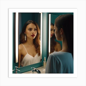 Woman In A Mirror Art Print