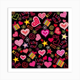Multicolored Wallpaper, Love Vector Hearts Background Romantic Art Print
