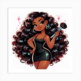 Cartoon Girl With Curly Hair 1 Art Print