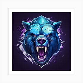 Blue Bear Head Art Print