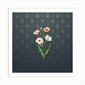 Vintage Dark Eyed Viscaria Flower Botanical on Slate Gray Pattern n.2435 Art Print