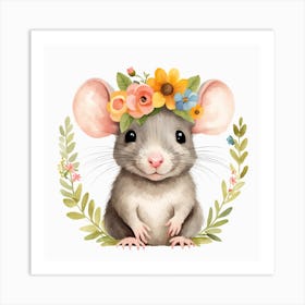 Floral Baby Rat Nursery Illustration (19) Art Print