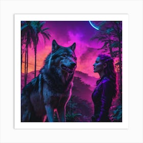 Wolf And Woman Art Print