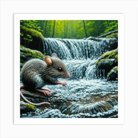 Mouse At The Waterfall Art Print