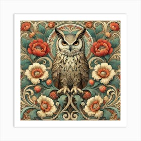 william morris Owl With Flowers Art Print