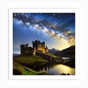 Night Sky Over Scotland Castle Art Print