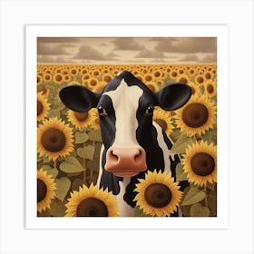 Cow In Sunflower Field Art Print