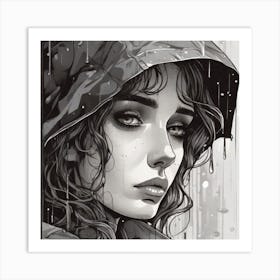 Girl In The Rain Art Print