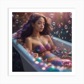 Mermaid In A Bubble Bath Art Print