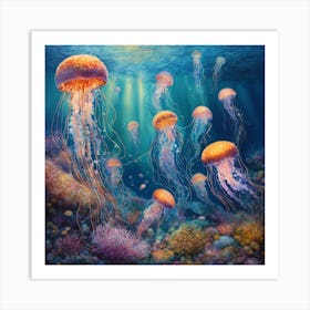 Shoal of jellyfish Art Print