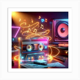 Neon Music Background Art Print