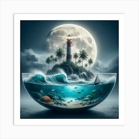 Lighthouse In A Bowl Art Print