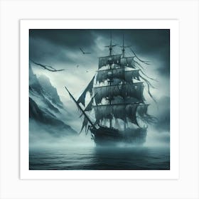 Pirate Ship In The Fog Art Print