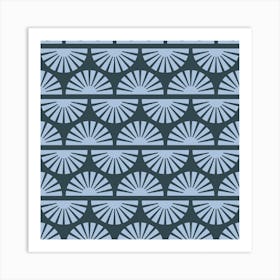 Geometric Pattern With Light Blue Sunrise On Dark Blue Square Art Print
