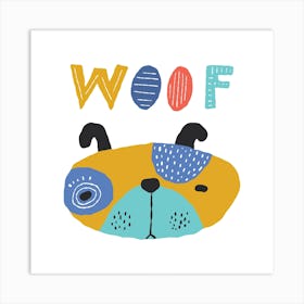 Cute Funny Dog, Woof Lettering 1 Art Print