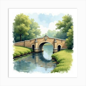 A Historic English Bridge Over A Gentle Stream, Painted With Watercolor 1 Art Print