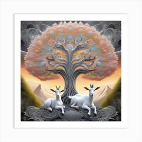 Goats And Tree Of Life Art Print