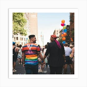 New York City Pride Parade Colorful Wristband Around The Wrist Of A Man Holding Hands With A Partne Art Print