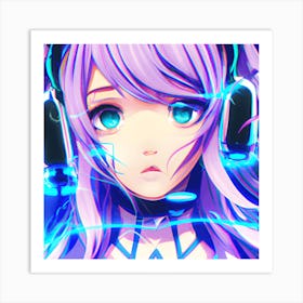 Anime Girl With Headphones Art Print