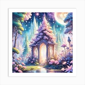 A Fantasy Forest With Twinkling Stars In Pastel Tone Square Composition 274 Art Print
