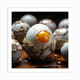 Eggs Sitting In Egg Cups Cracked Open Eye Balls Youk Running Down Art Print