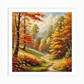 Forest In Autumn In Minimalist Style Square Composition 243 Art Print