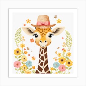 Floral Baby Giraffe Nursery Illustration (3) 1 Art Print