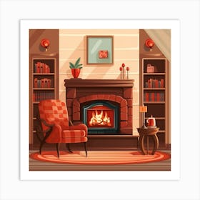 Living Room With Fireplace Art Print