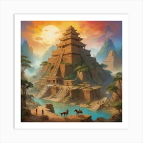 Chinese Temple Art print paintings Art Print