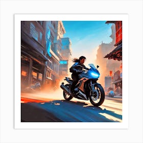 Woman Riding A Motorcycle Art Print