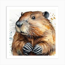 Beaver Watercolor Art Print