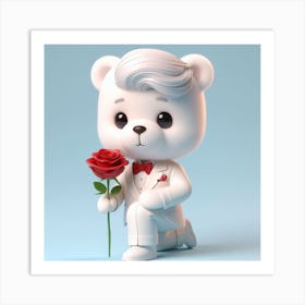 An adorable Bear With Rose Art Print