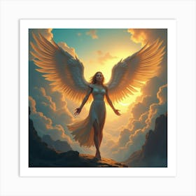 Angelic Warrior Shining Bright In A Surreal, Vibrant Realm 1 Art Print