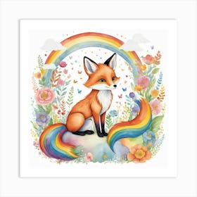 Default Rainbow Fox Nursery Art 2 Art Print