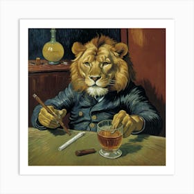 The Zoo Lounge: Where the Wild Things Drink Lion At The Bar Art Print