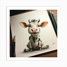 Cute Cow Drawing 5 Art Print