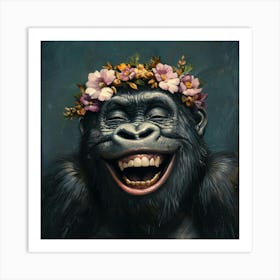 Gorilla In Flower Crown Affiche