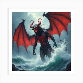 Demon Amidst A Watercolor Turbulent Storm 1 Art Print