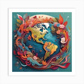 Earth Surrounded By Flowers Art Print